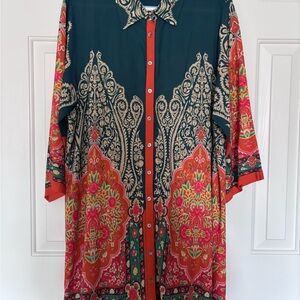NATURAL LIFE Madras Midi Shirt Dress. Full button front. Size L